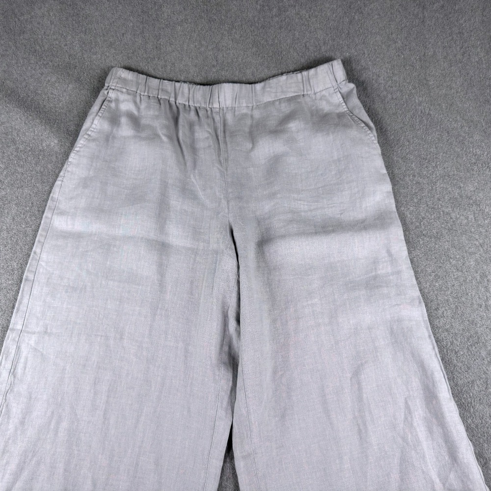 Eileen Fisher Organic Linen Wide Leg Pants L Blue Teal Crop Flood Pull On